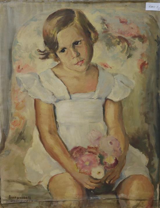 Bert Goodall children at a table and portrait of a girl unframed